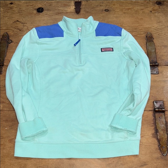 Vineyard Vines Mint & Blue Quarter-Zip Pullover Women’s Shep Sweatshirt Sz Small - Picture 2 of 12